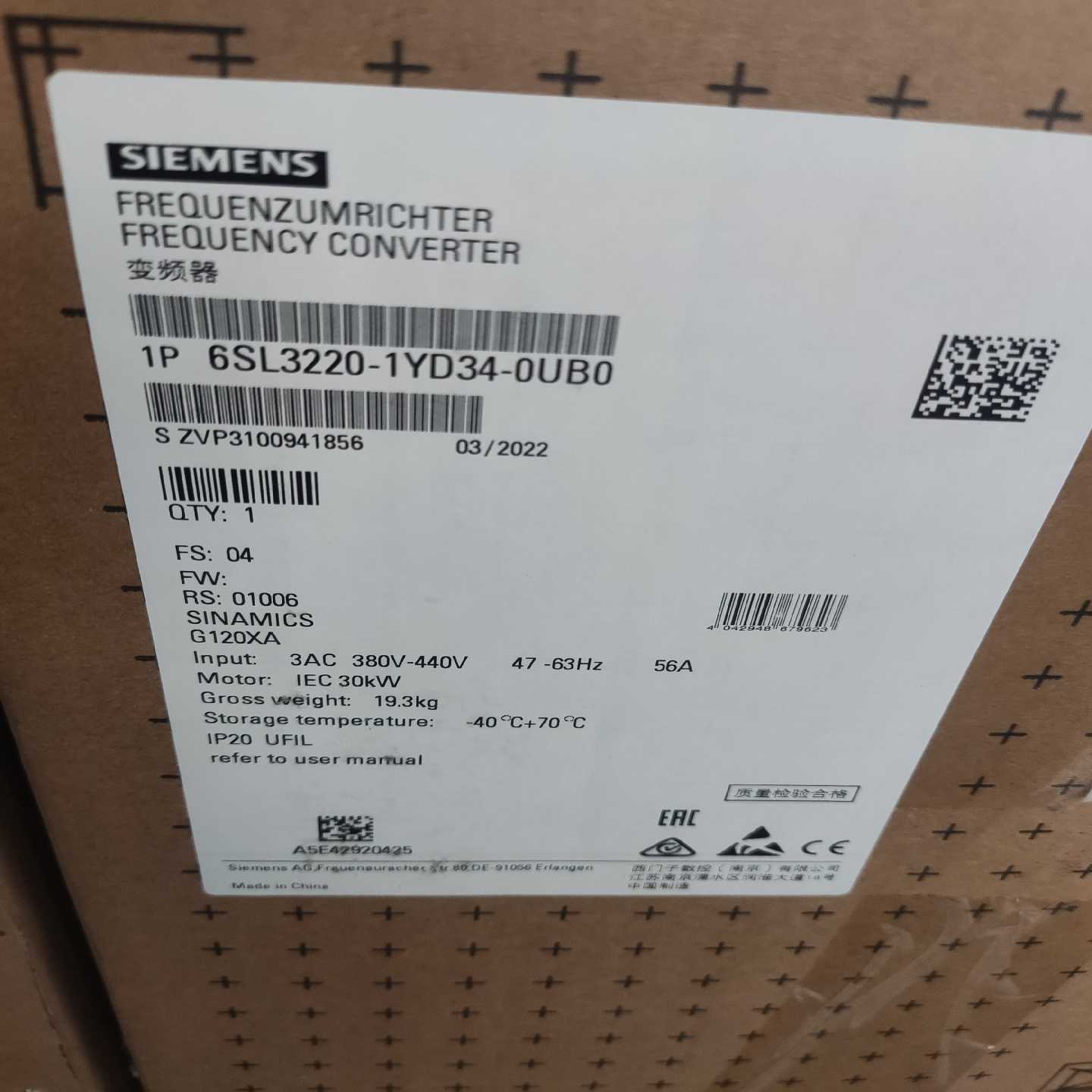 询价6SL3220-1YD34-0UB0G120XA3