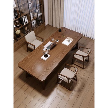 全实木客厅大长书桌客厅原木大板桌轻奢高级感桌子家用简约办公桌