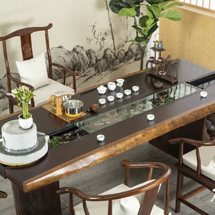 闲聊成套喝茶台办公室全实木流水茶桌家用会客禅意泡茶桌 新中式