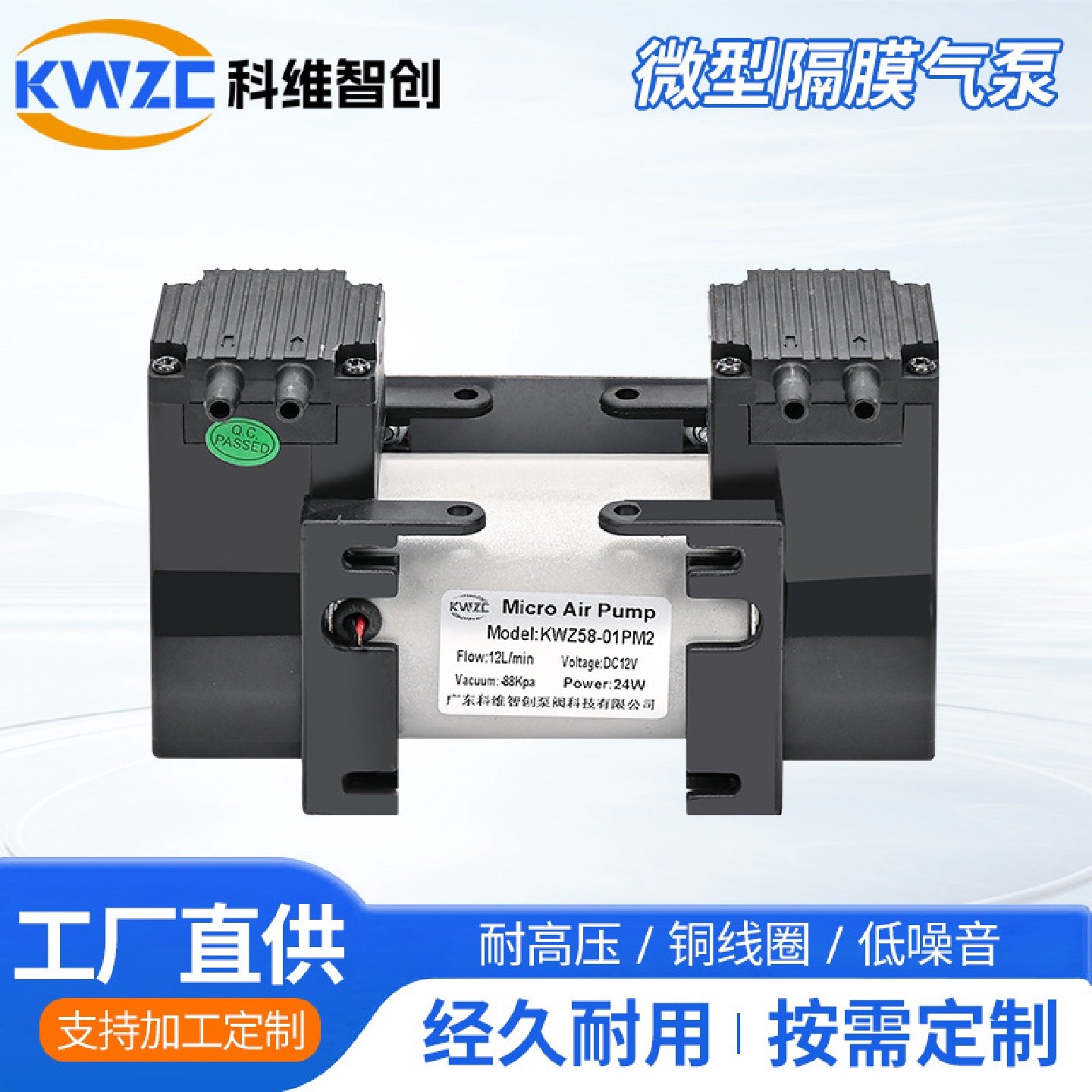 58-01PM2隔膜直流双头泵220V增压静音电动气泵无油活塞真空泵