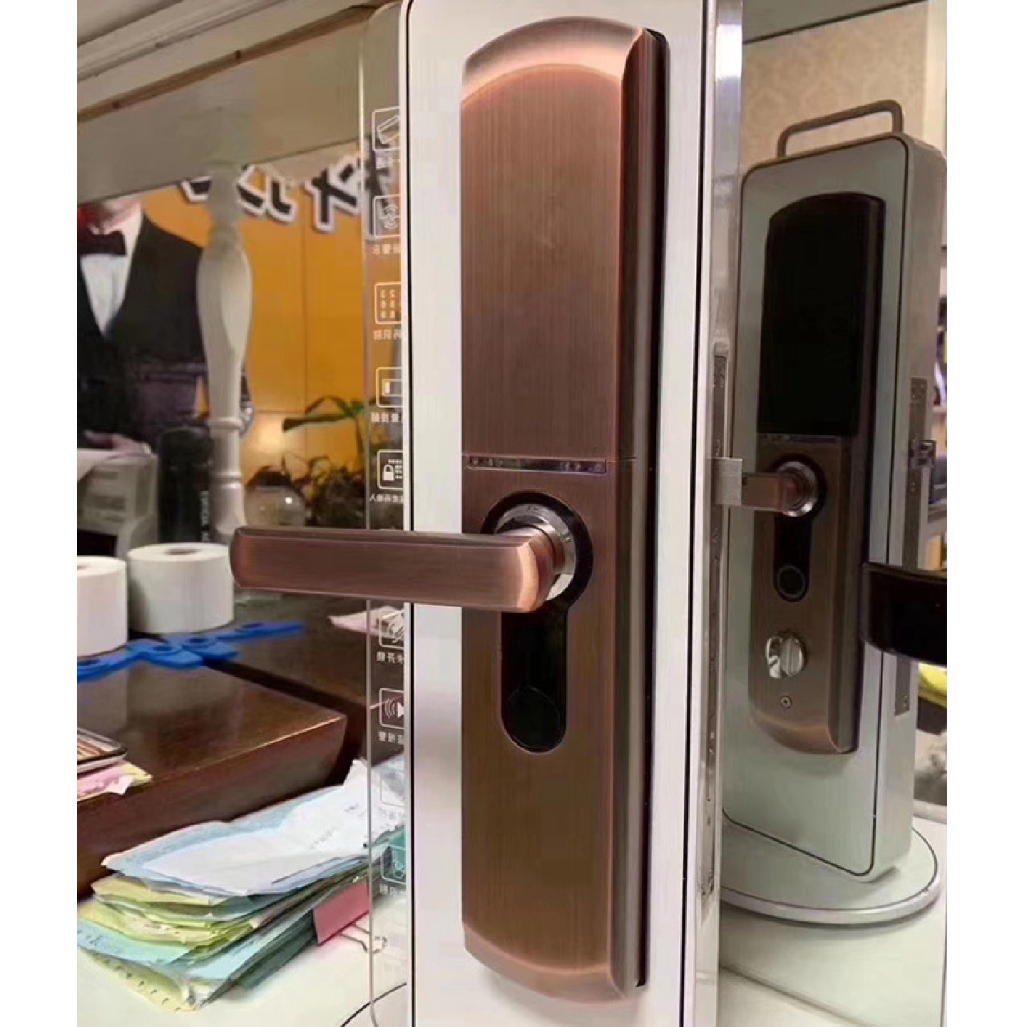指纹锁家用防盗门大门智能锁磁卡刷卡锁远程密码锁滑盖电子锁
