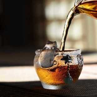 创意喝茶小杯可爱茶盏 琉璃茶杯故宫御猫杯耐热玻璃主人杯单杯个性