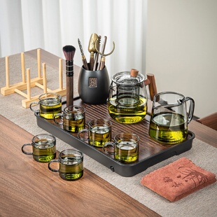 耐高温玻璃带过滤单壶玻璃茶具煮茶壶 玻璃茶壶家用木把泡茶壶套装