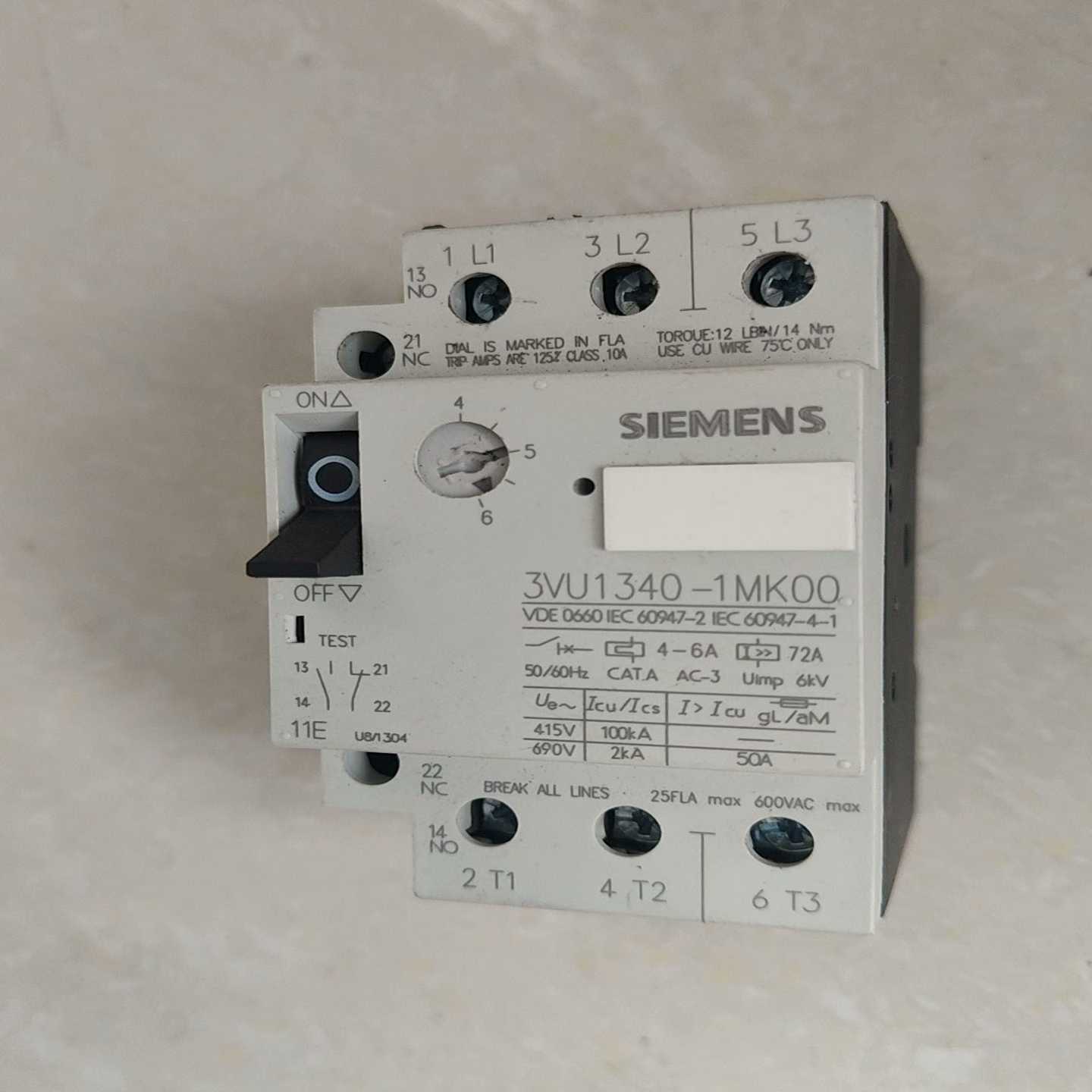 (询价)3VU1340-1MK00，电机保护器，保护电流4-6