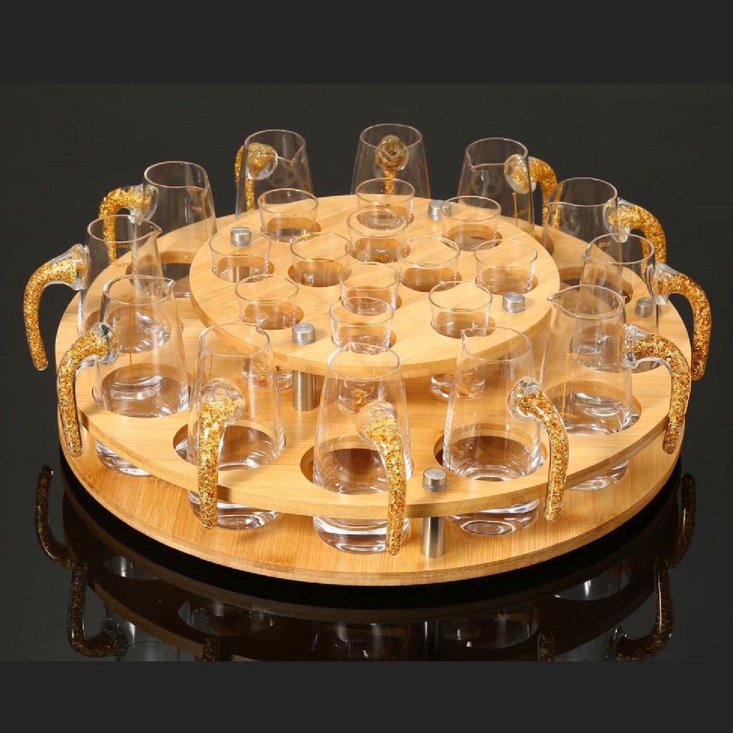 圆形12壶12杯创意酒架酒吧悬挂餐厅木制高脚杯酒杯架