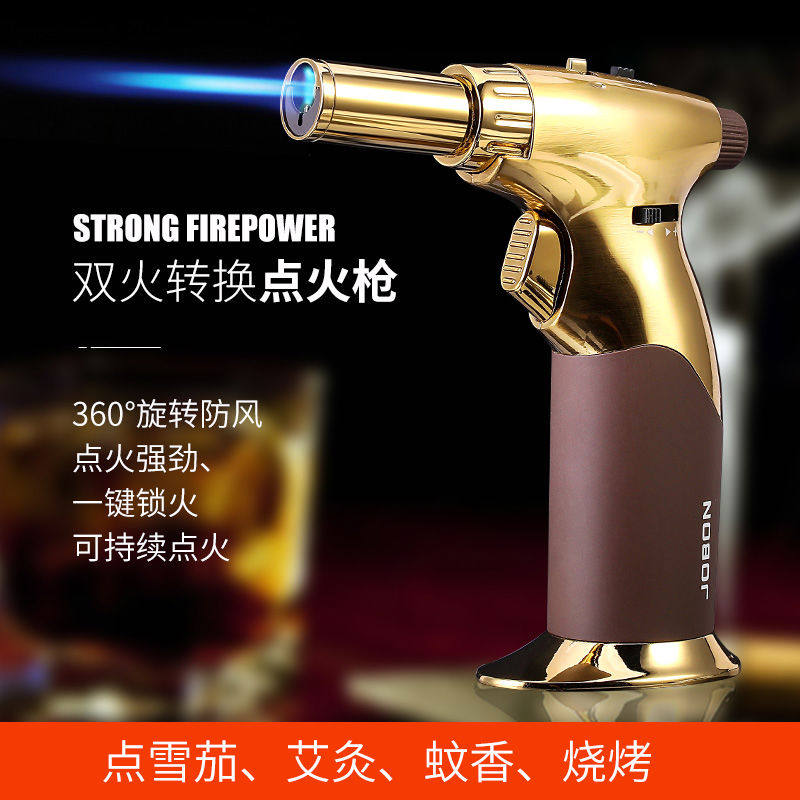 防风打火机雪茄点火器点艾灸烧烤香专用高温直冲可充气喷火枪