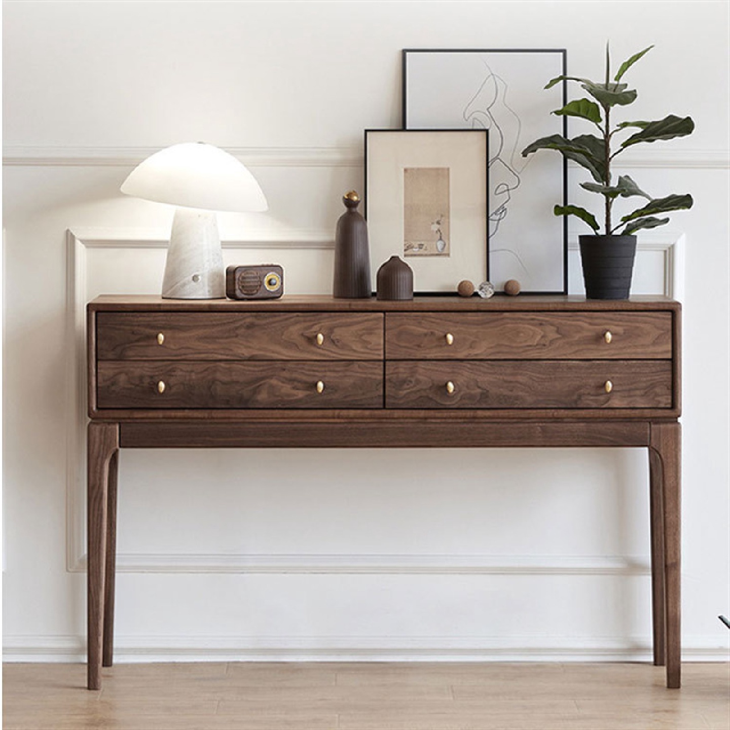 全实木黑胡桃木极简玄关桌储物柜过道餐边柜长条几案几高脚置物柜