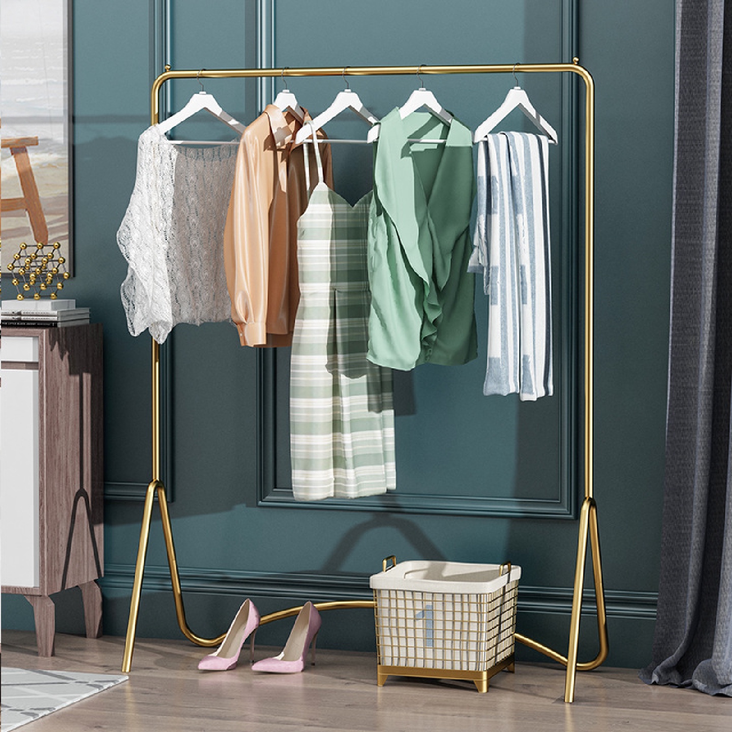 晾衣架落地折叠室内晒衣架卧室挂衣架子家用简易凉衣服单杆式阳台