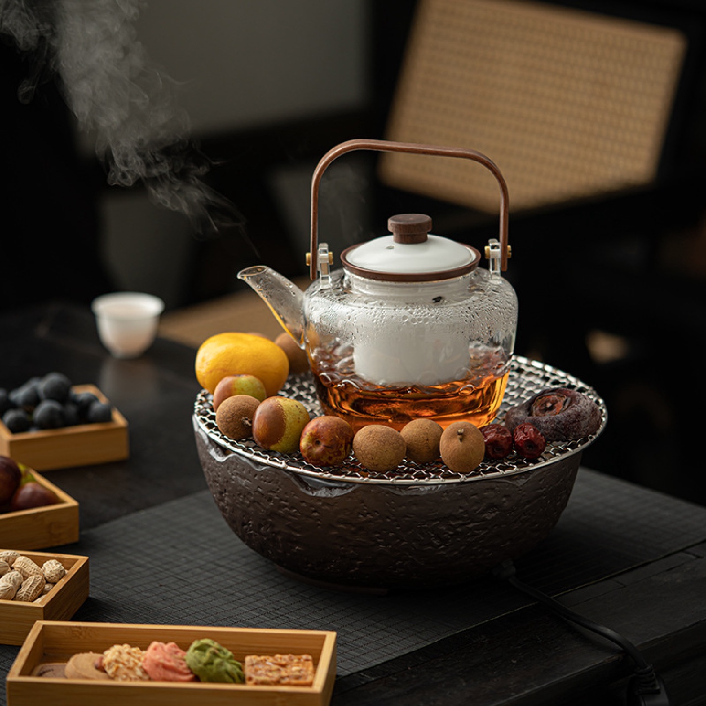 围炉煮茶电陶炉烧水壶套装小型雨花石电热茶炉家用室内煮茶烤茶炉