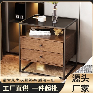 轻奢风小型置物架床头柜现代简约卧室出租房收纳 迷你床边柜子意式