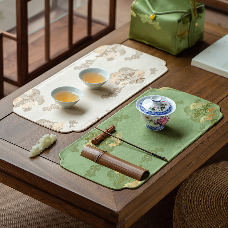 双层云松织锦茶席50cm/120cm加厚茶垫茶桌布提花中式禅意桌旗