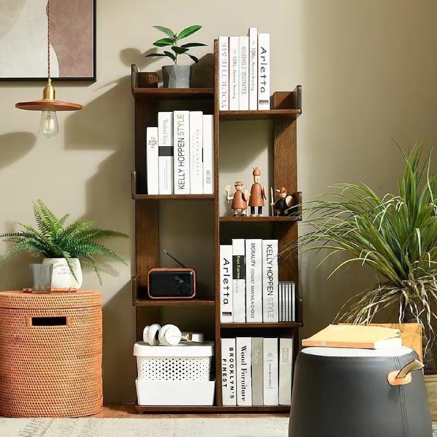 实木书架置物架落地简易家用客厅卧室靠墙花架简约创意树形小书柜