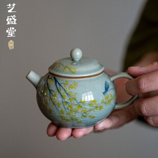 家用女陶瓷小瓷壶 冰片手绘枫叶釉下彩开片陶瓷泡茶壶茶具一人中式