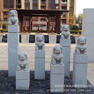 石雕花岗岩拴马桩摆件庭院园林青石做旧拴马柱石狮子立柱汉白玉拴