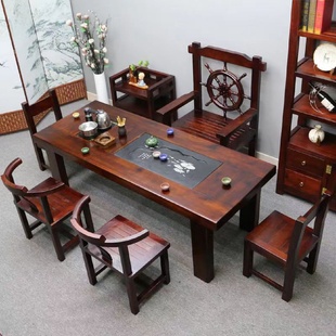 茶台 老船木茶桌椅阳台全实木小型茶台功夫泡茶桌一体整套家用中式