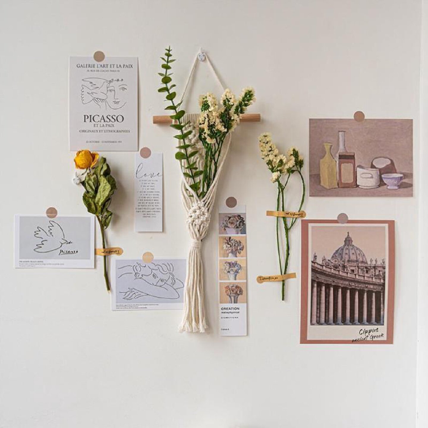 ins干花卡片挂毯套件卧室客厅墙面装饰背景墙挂饰床头立体壁挂