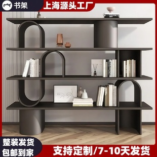 北欧烤漆书架实木书柜落地置物柜家用书柜客厅隔断柜学生靠墙书架