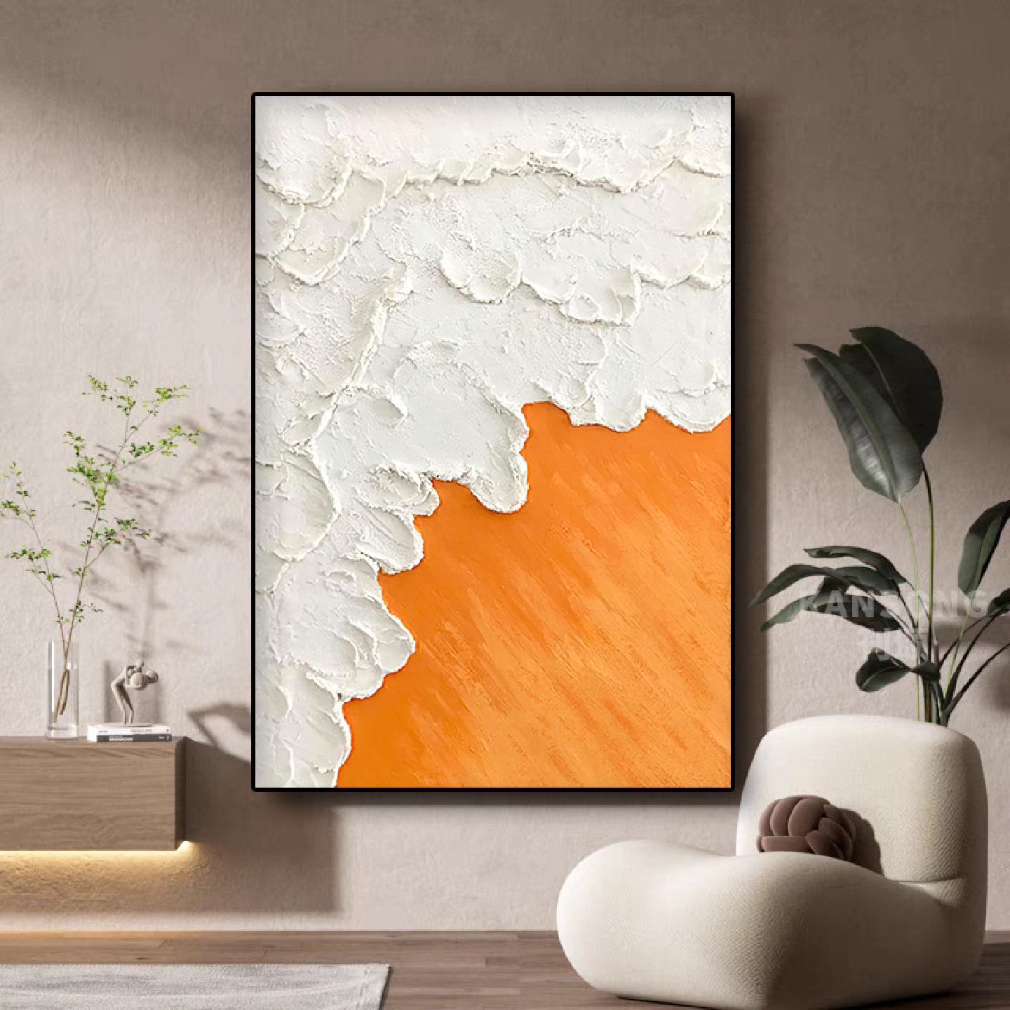 现代轻奢客厅沙发装饰画抽象海浪手绘油画简约走廊过道砂岩肌理画