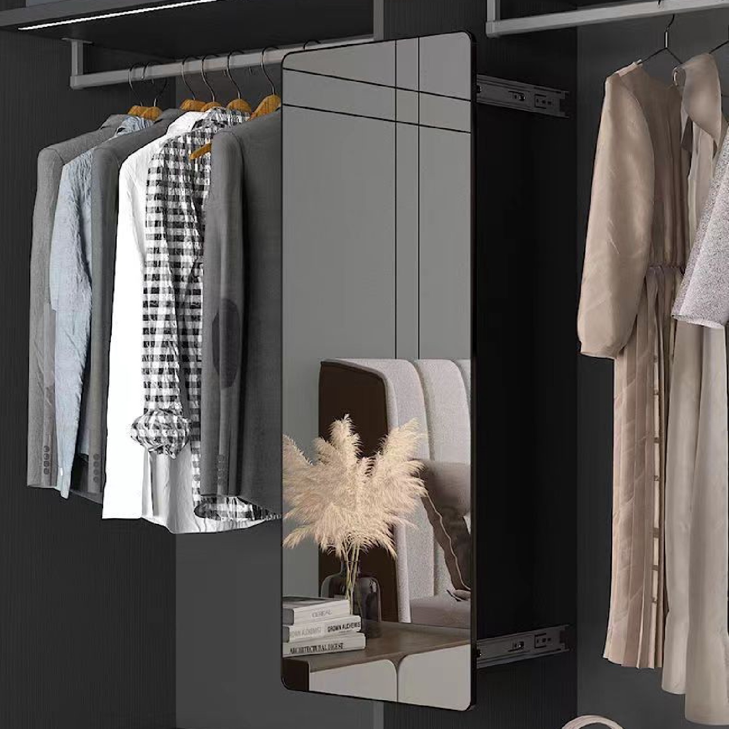 衣柜镜子衣橱全身镜穿衣试衣镜平对开门柜内置装旋转隐形推拉镜子