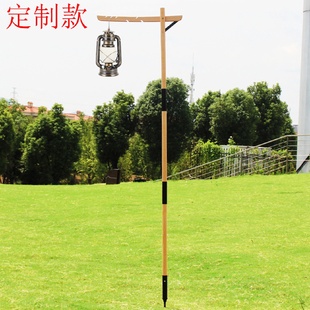 露营折叠可调节照明煤油灯支架可拆卸便携复古灯杆户外实木灯架