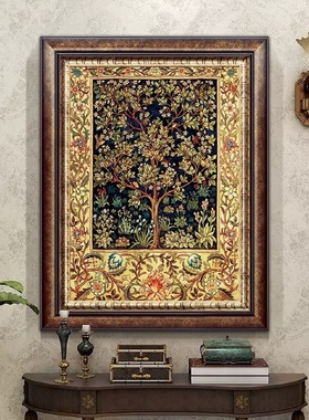 美式玄关装饰画发财树轻奢进门入户走廊壁画现代竖版过道复古挂画