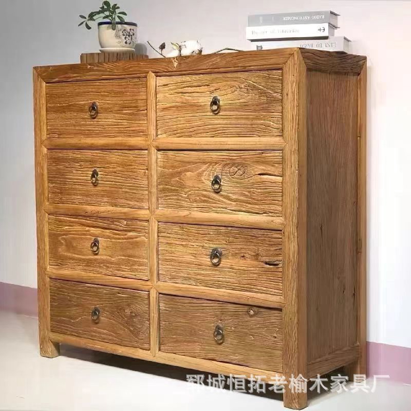 实木八斗柜边柜多层木质复古柜子家用老榆木收纳柜复古餐边柜