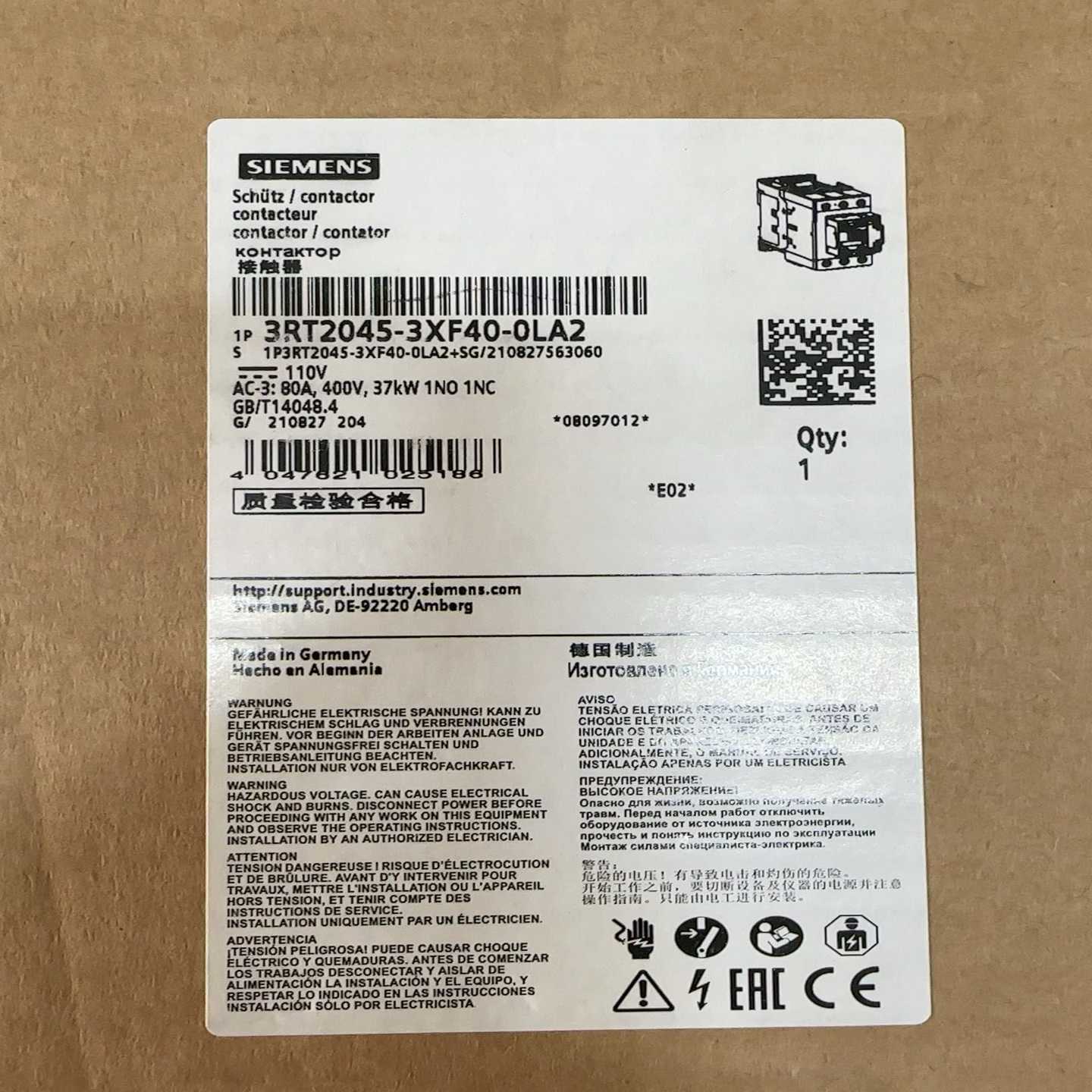 西门子接触器3RT2045-3XF40-0LA2全新原装--议价商品