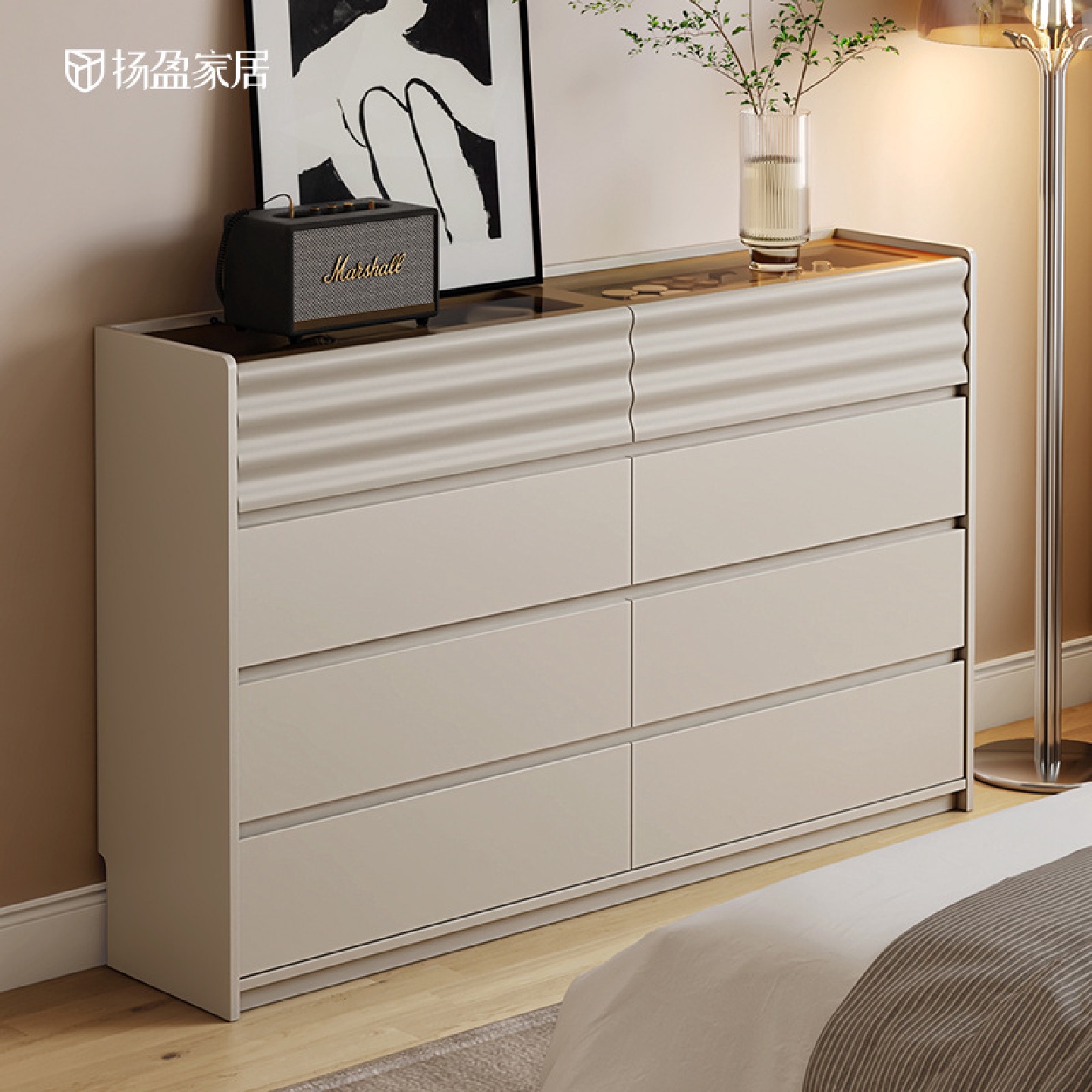 绿派现代极简八斗柜客厅奶油风超薄30cm新款奶咖色卧室床尾收纳柜