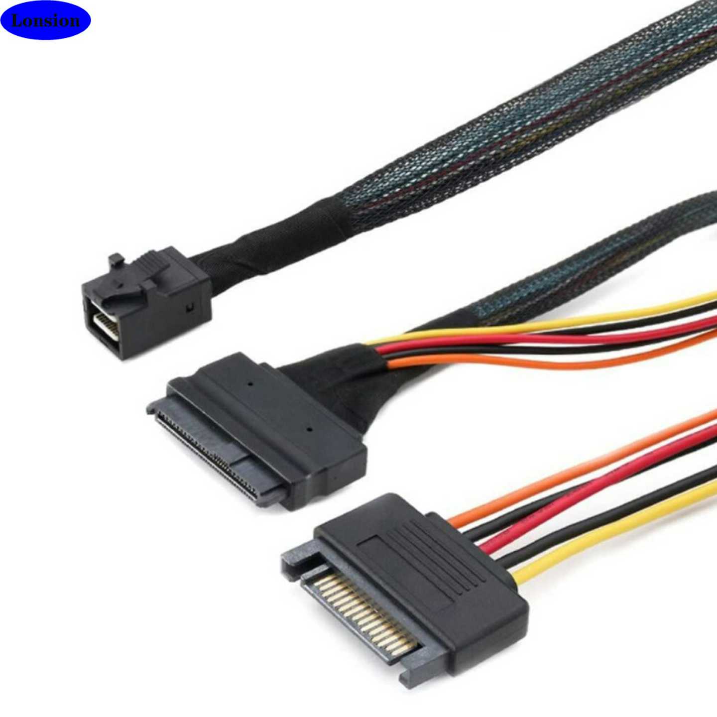MINISASHDSFF-8643转SAS8639带SATA15P公Y型服务器连接线
