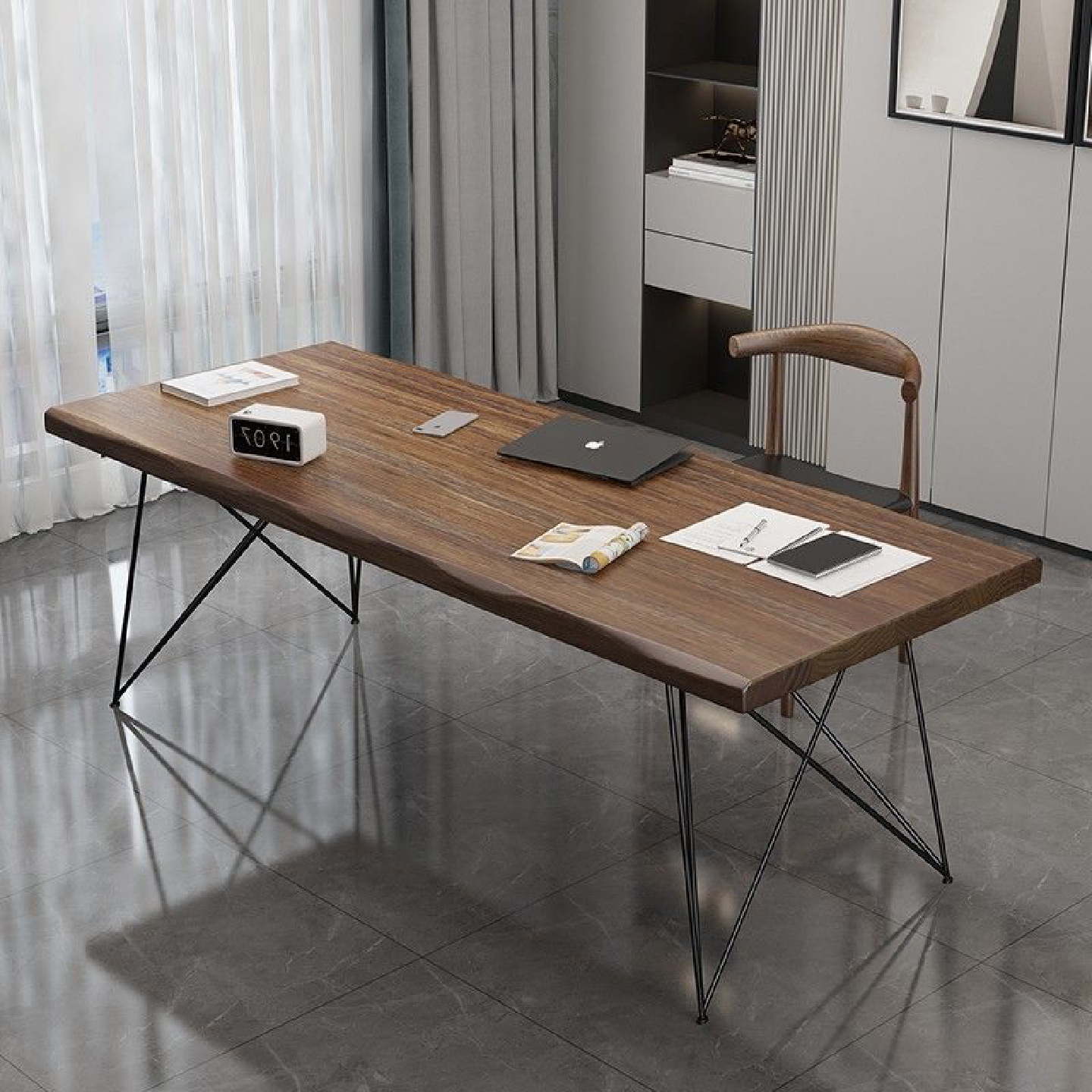 实木电脑桌台式简约双人现代桌子家用书桌北欧轻奢办公电竞工作台
