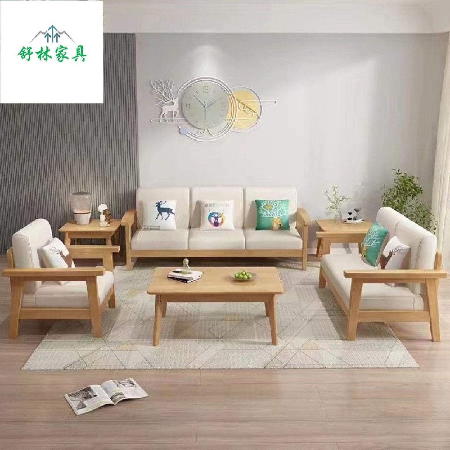 现代简约布艺客厅小户型单双人三人位组合简易出租房北欧实木沙发