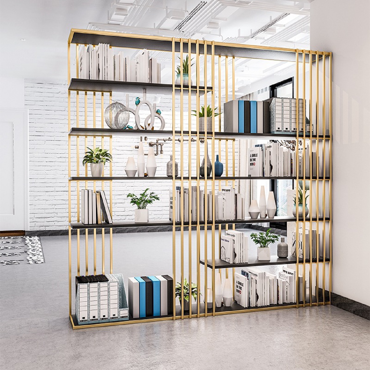 北欧铁艺置物架客厅落地隔断餐厅办公室屏风展示架书架格断收纳架