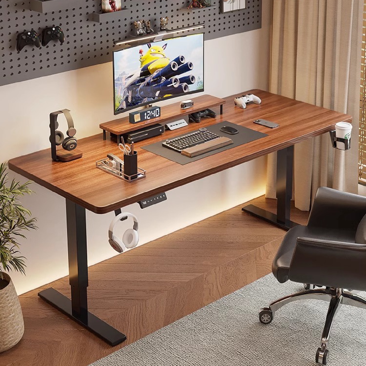 新款家用电动可升降桌成人办公室实木电脑书桌智能升降电竞工作台