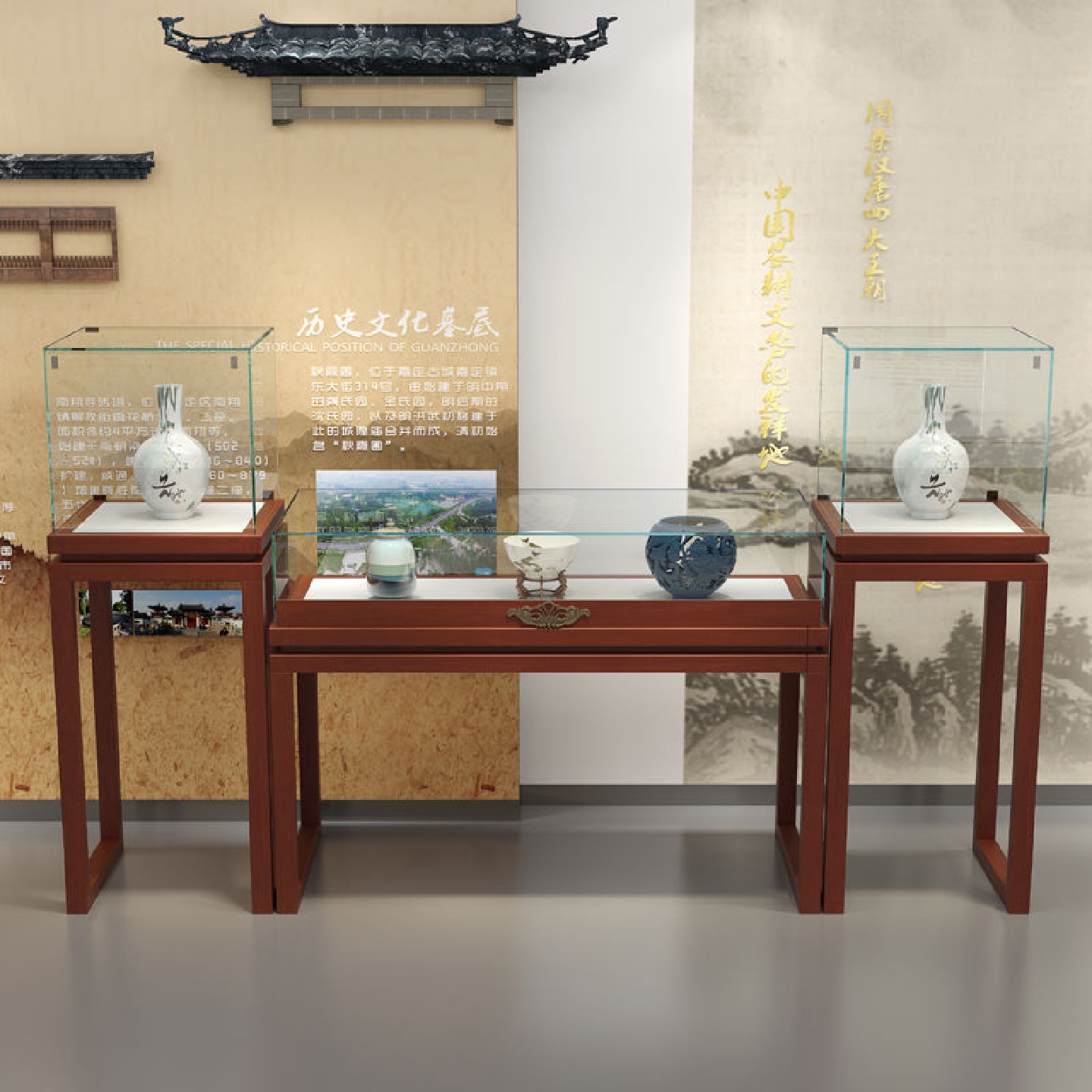 实木珠宝展示柜玻璃透明复古中式烤漆展柜台仿古玉器首饰展示架