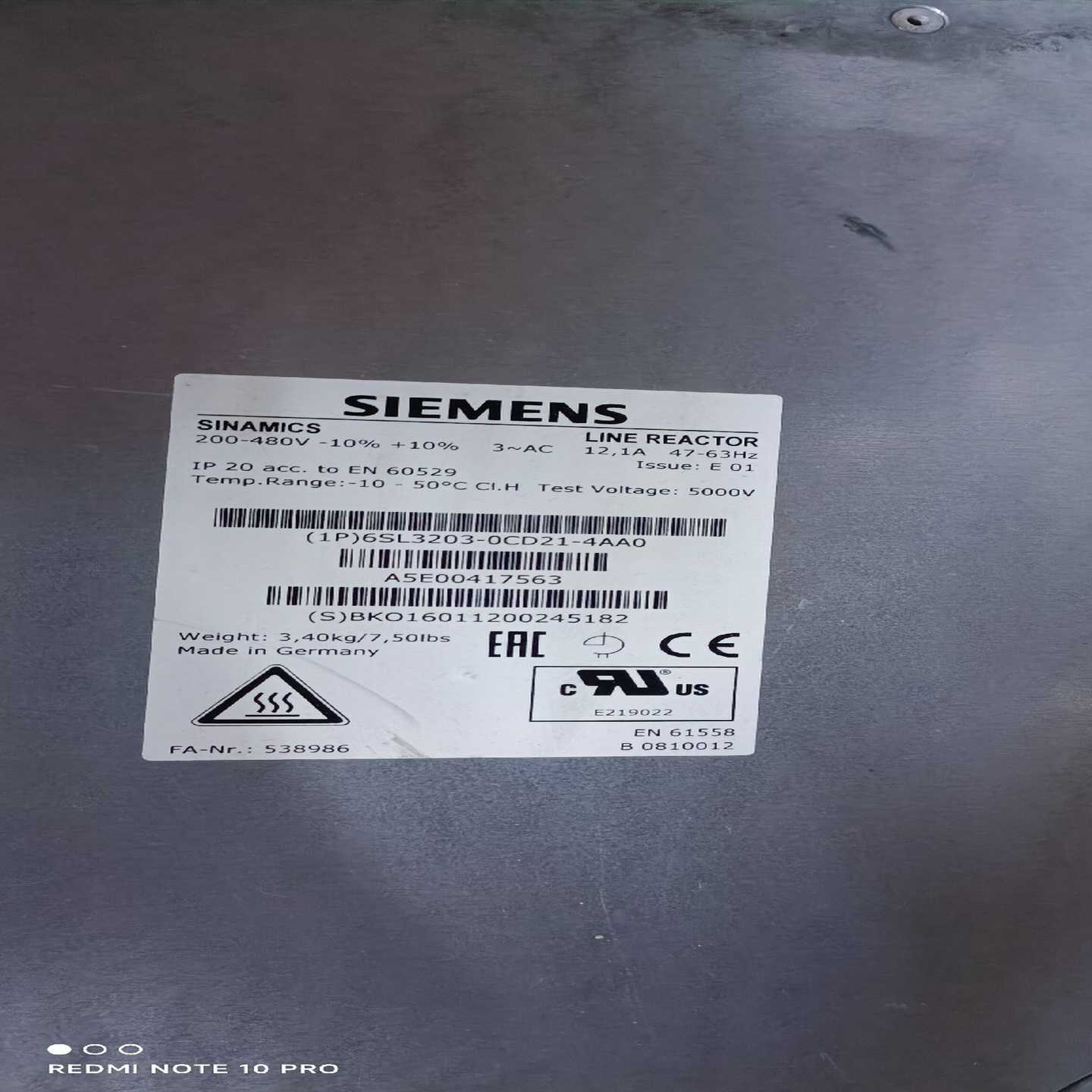 询价~处理6sl3203-0cD21-4AA0电抗器