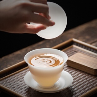 德化白瓷三才盖碗冰种玉瓷家用羊脂玉陶瓷大号防烫敬茶碗茶杯单个