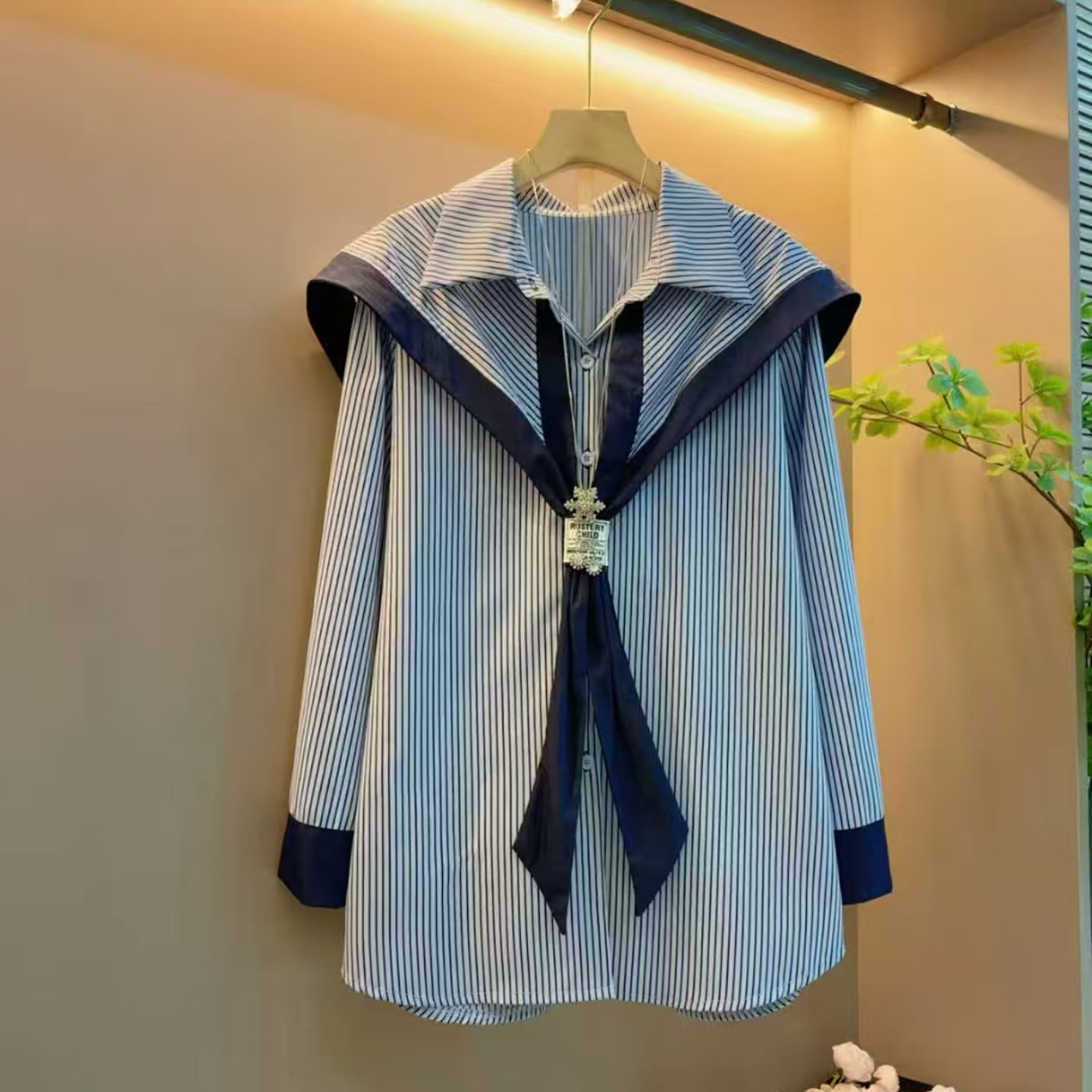 胖mm2026春季海军领时尚百搭上衣韩版宽松遮肉高级感拼接卫衣打底,女装/女士精品,大码内搭,淘宝优惠券,粉丝福利购,淘宝优惠卷