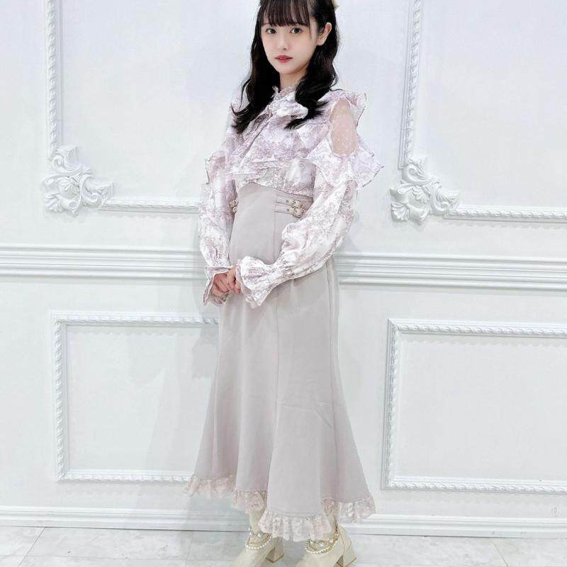 女士花纹拼接长袖连衣裙鱼尾裙蕾连衣裙