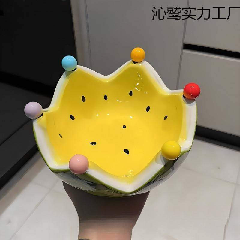 高颜值沙拉碗果叉水果叉水果盘甜品盘大容量可爱西瓜陶瓷套装家用,收纳整理,钥匙收纳盒,淘宝优惠券,粉丝福利购,淘宝优惠卷