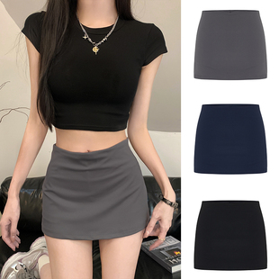 辣妹风低腰包臀半身裙女士黑色短裙防走光安全裤 高腰显瘦瑜伽短裤