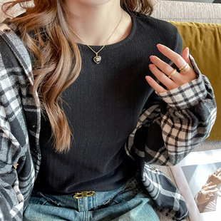 t恤可外穿上衣 女内搭高级感纯色简约长袖 春秋冬季 圆领正肩打底衫