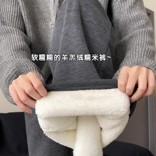 加绒加厚高腰直筒垂感灰色宽松阔腿裤 羊羔绒糯米裤 女秋冬2024新款