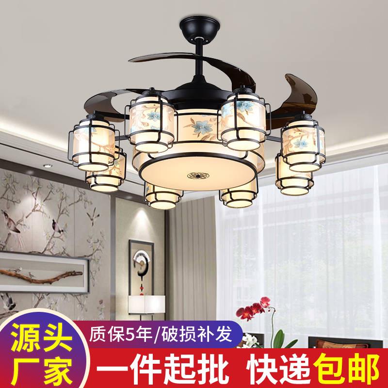 新中式吊灯带电风扇灯家用客厅遥控隐形吊扇灯卧室饭厅餐厅灯具