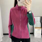 加绒加厚卫衣女秋冬新款 保暖立领双摇粒 户外抓绒衣上衣外套女开衫