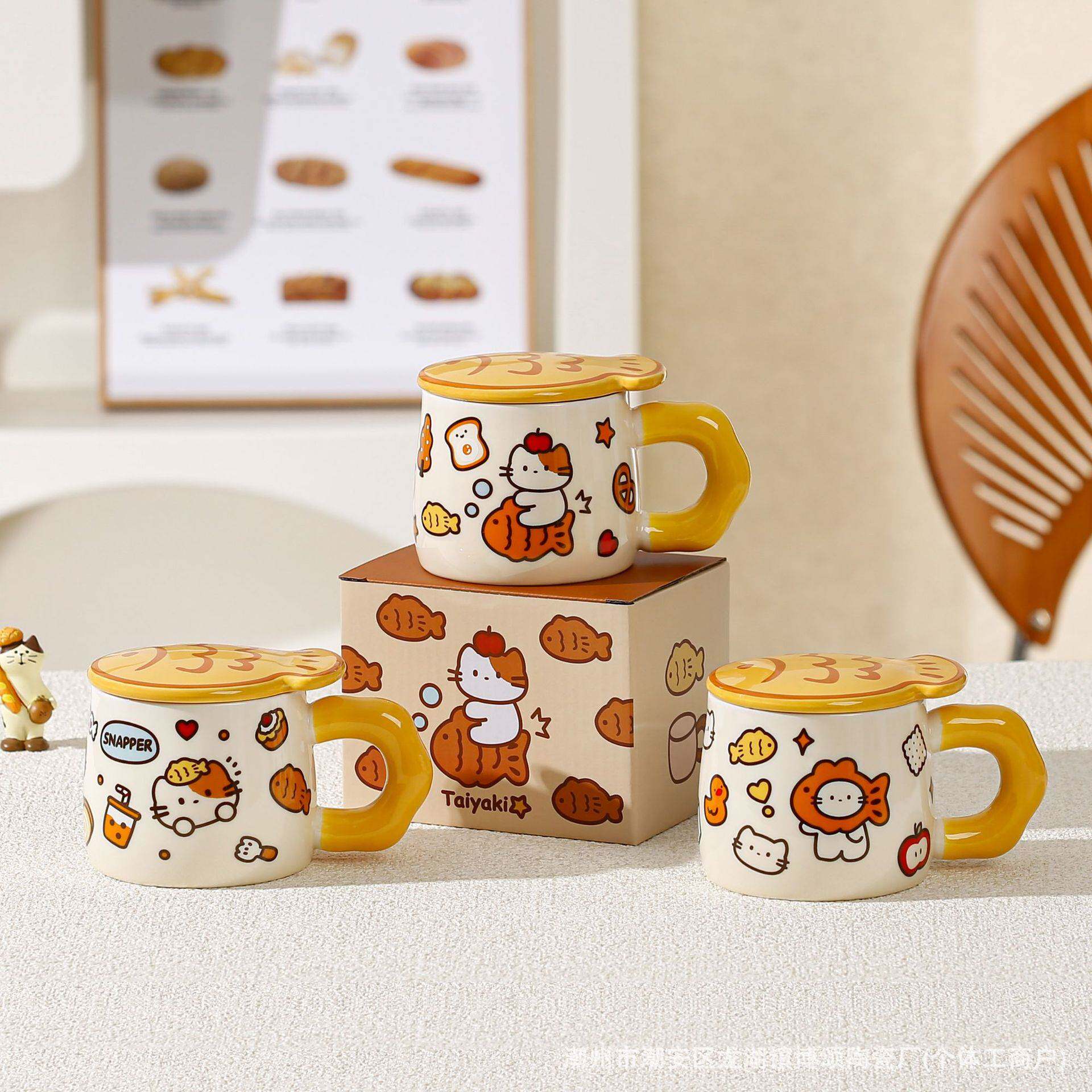 可爱萌宠猫咪杯子家用涂鸦陶瓷马克杯带盖水杯女生高颜值生日礼物