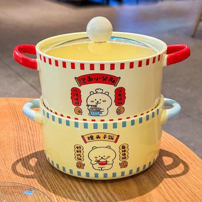 可爱卡通泡面碗带盖宿舍学生大容量陶瓷面碗双耳螺蛳粉碗个人专用