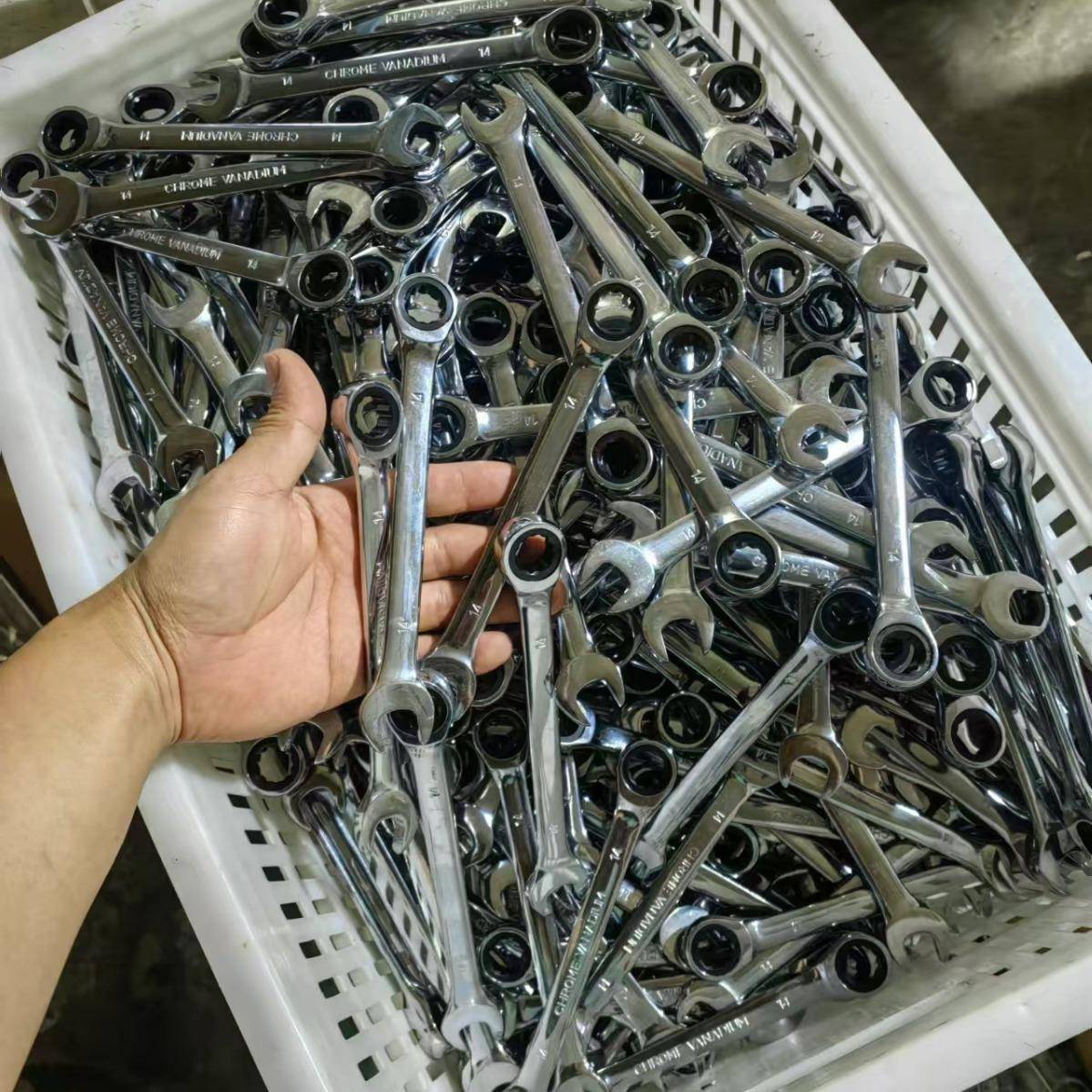 棘轮扳手绿色布袋12支套装汽修工具组套两用开口扳手机修工具