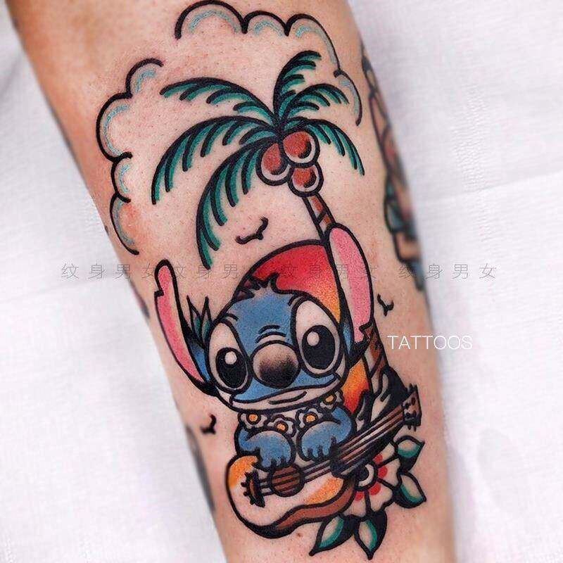 纹身贴防水持久仿真果汁花臂old school有趣史迪仔小花臂 女防汗