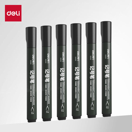 得力记号笔快干防水油性墨水大头笔油性记号笔粗杆黑色蓝红防水不掉色文具教师教学用快递标记笔粗线幅标记