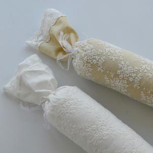 碎花ins蕾丝圆柱形糖果枕抱枕白色棉麻床头腰枕布艺装 欧式 饰长条